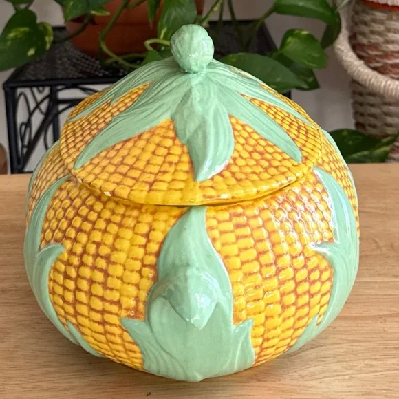 Vintage 1980 Corn Tureen Covered Ceramic Dish Majolica Style Vegetable Server - Picture 5 of 13